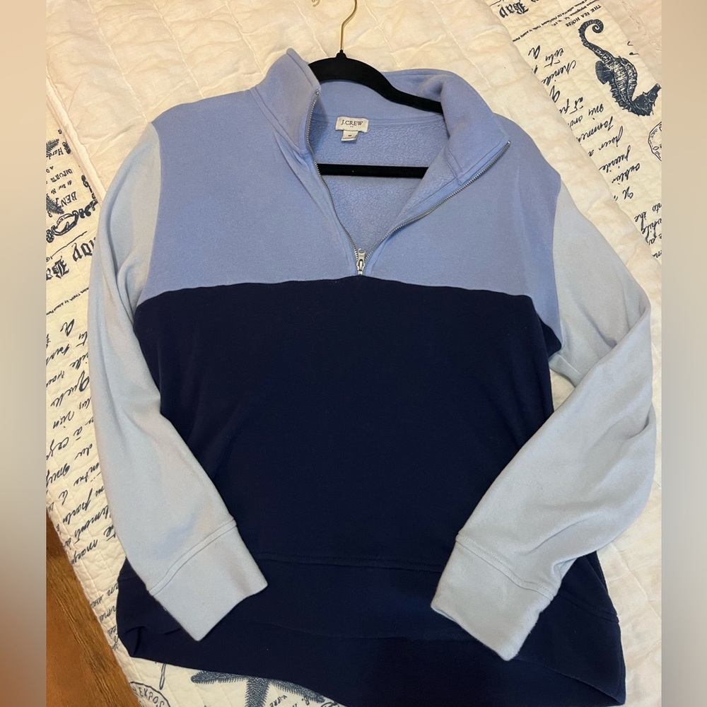 J. Crew Two-Tone Half-Zip Sweater - Light Blue and Navy